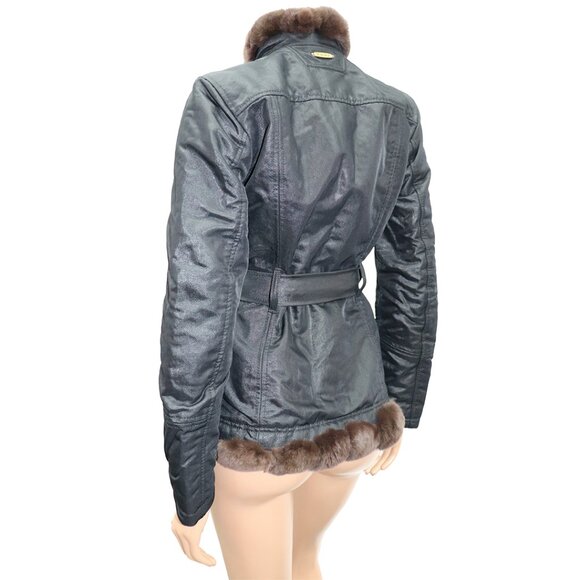 Sleek Stylish Italian We Are Replay Italian Fitted Coat Fur Trim Small - Picture 5 of 5